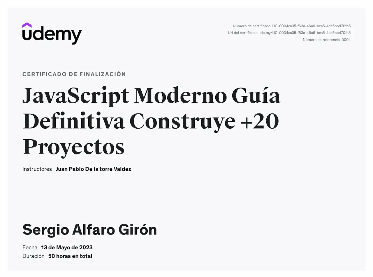 Certificado de JavaScript Moderno Guía Definitiva