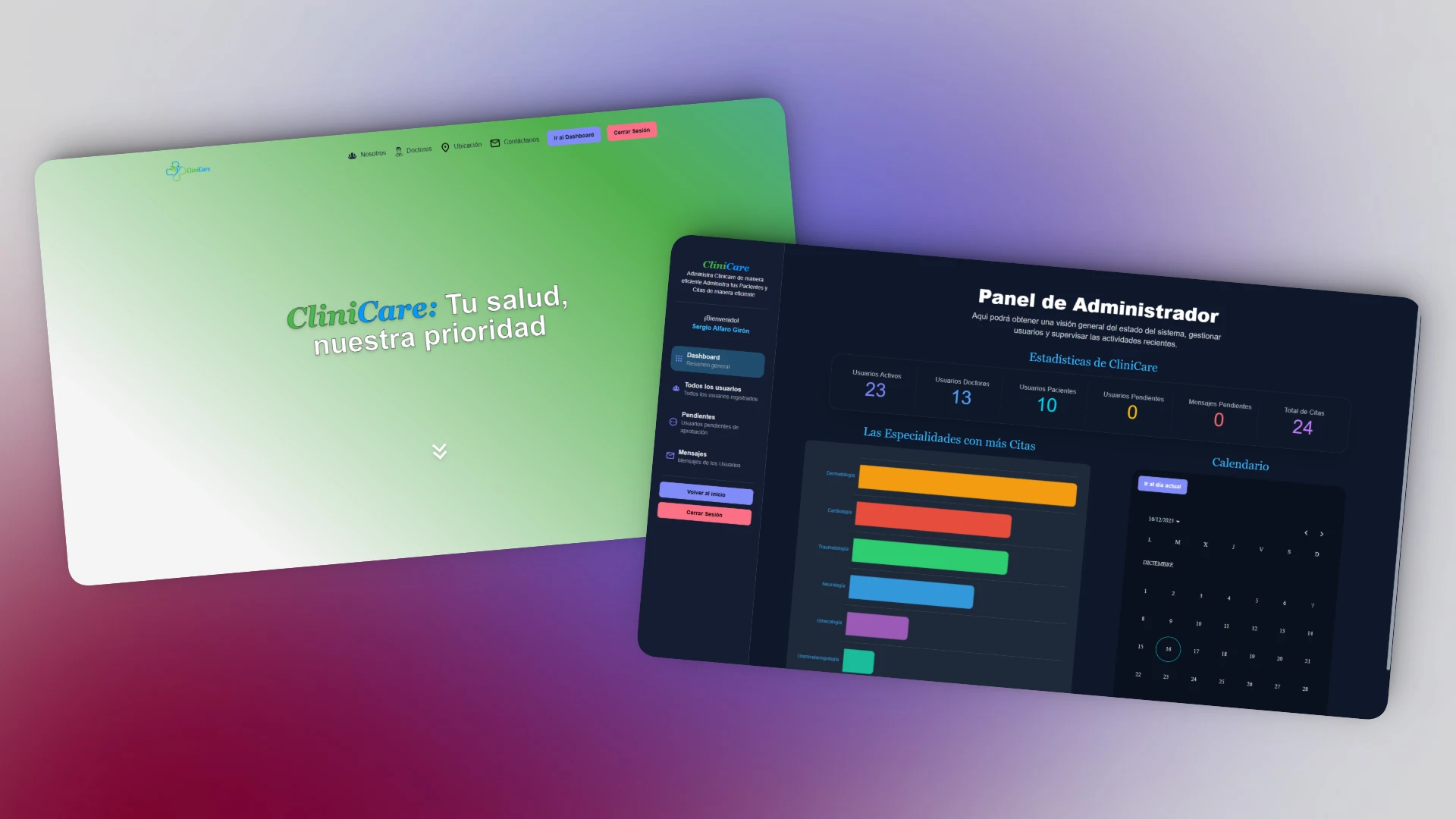 Captura de Pantalla del proyecto CliniCare – Plataforma de gestión clínica